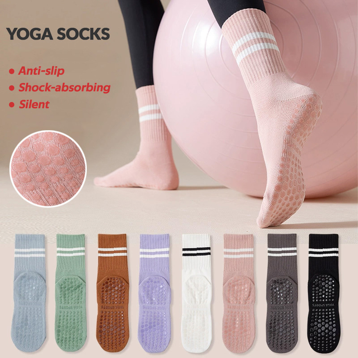 Pilates Yoga And Barre - 3 paar lange yogasokken met grip